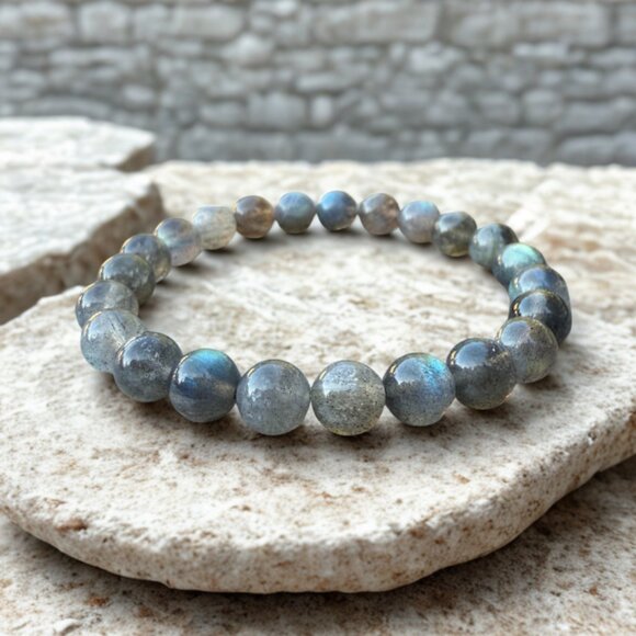 Natural Labradorite Gemstone Beaded Bracelet - Handmade 8mm Reiki Jewelry - Picture 3 of 6